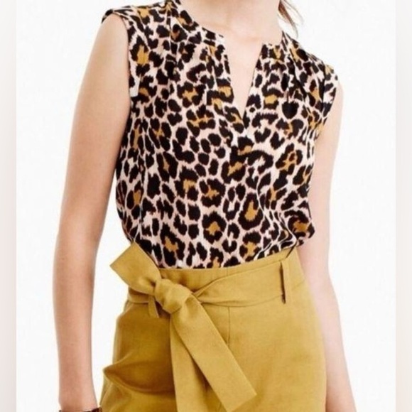 J. Crew silk leopard print sleeveless blouse size 00 - Picture 1 of 7